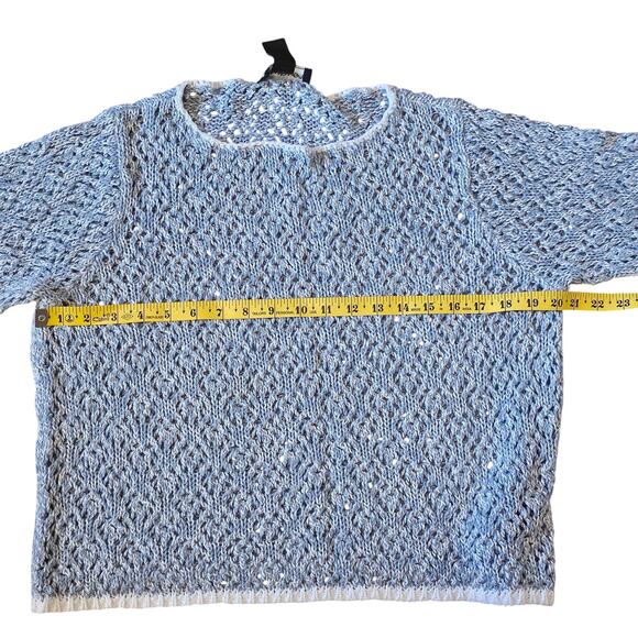 Norton McNaughton Blue and White Crochet Knit sweater Size L - Picture 5 of 7